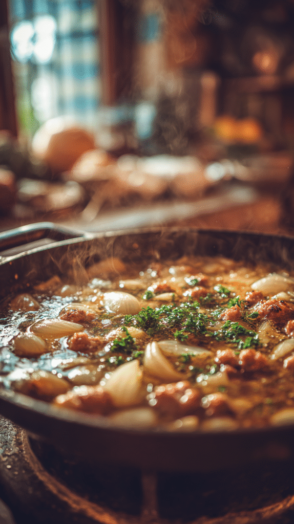 cooking lasagna soup base step