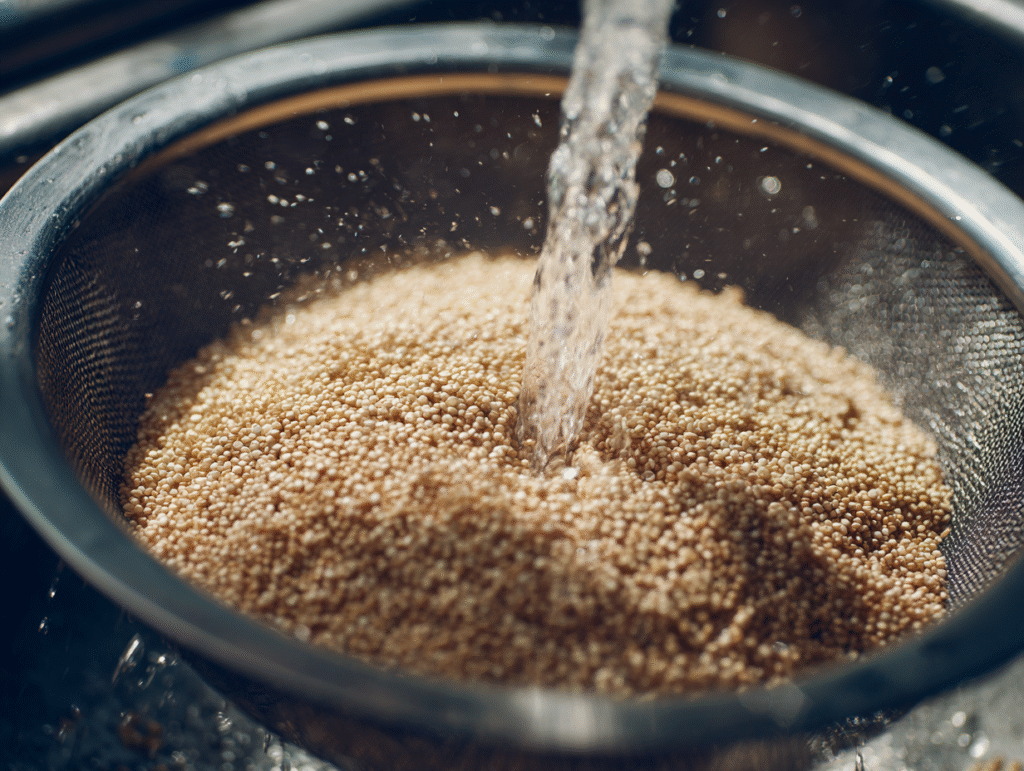 Rinsing quinoa before cooking