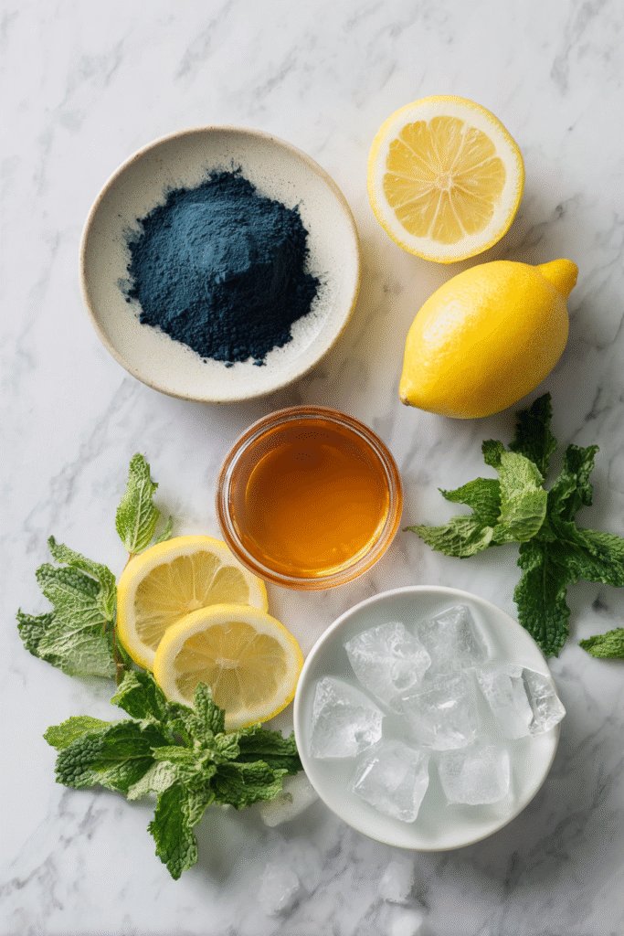 Ingredients for Blue Tonic for Weight Loss on marble countertop