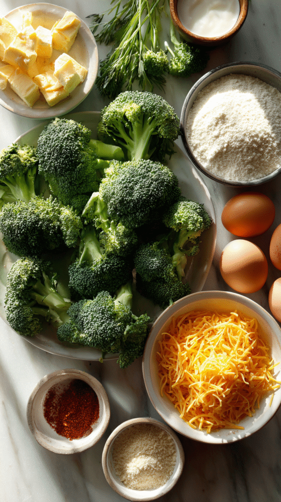 Ingredients for crispy broccoli cheese rounds