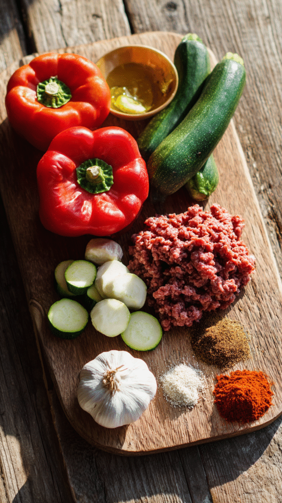keto chili ingredients flat lay