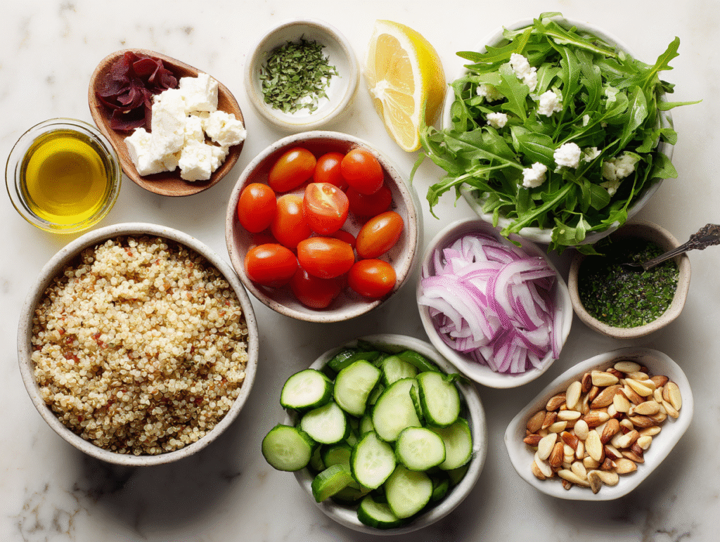 Quinoa salad ingredients layout