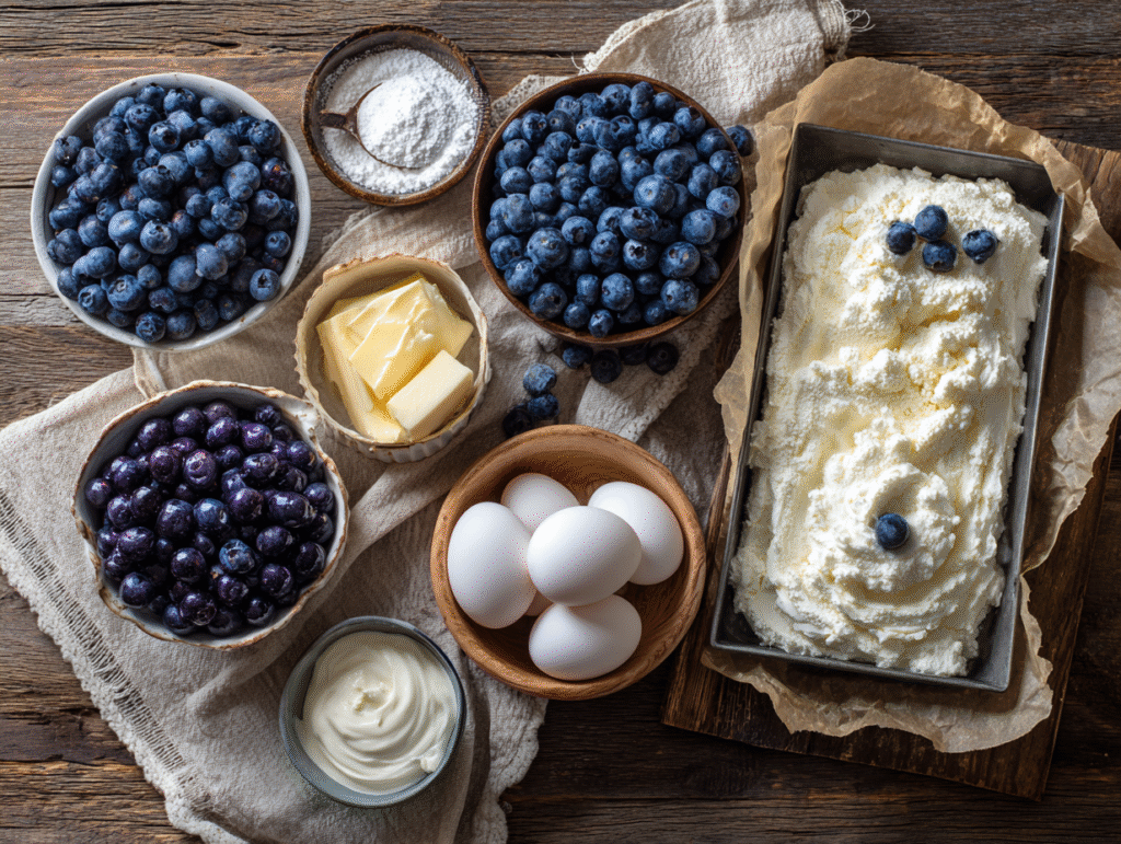 Ingredients for cottage cheese blueberry cloud bread