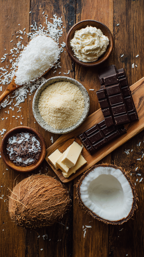Keto Bounty Bars ingredients laid out on table