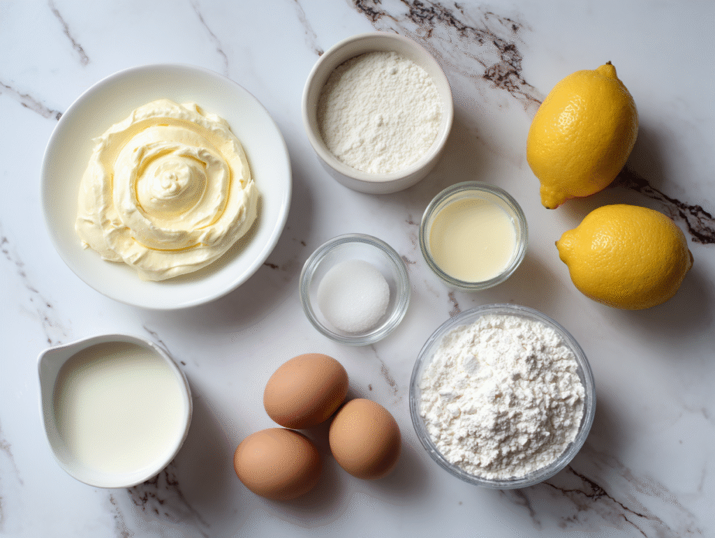 Keto lemon cheesecake fluff ingredients flat lay