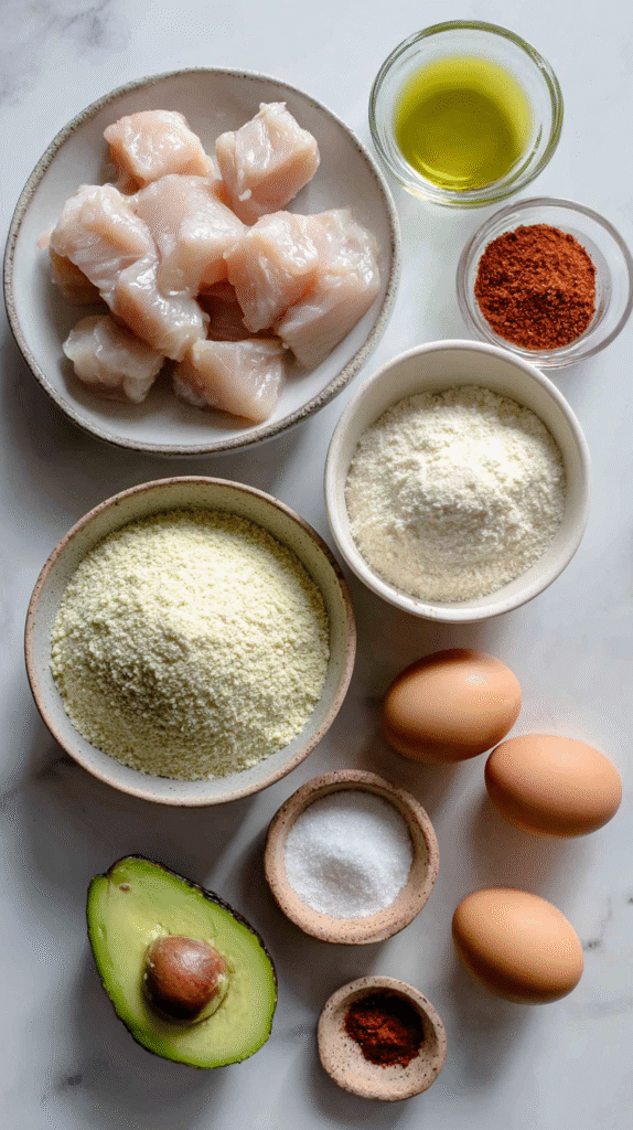 Ingredients for crispy baked keto chicken nuggets
