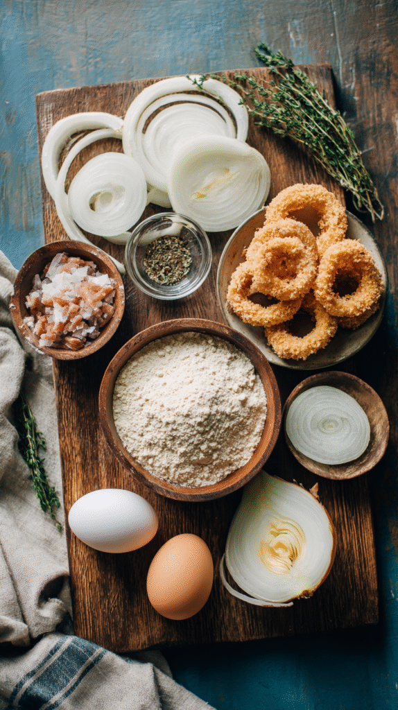 Keto onion ring ingredients on table