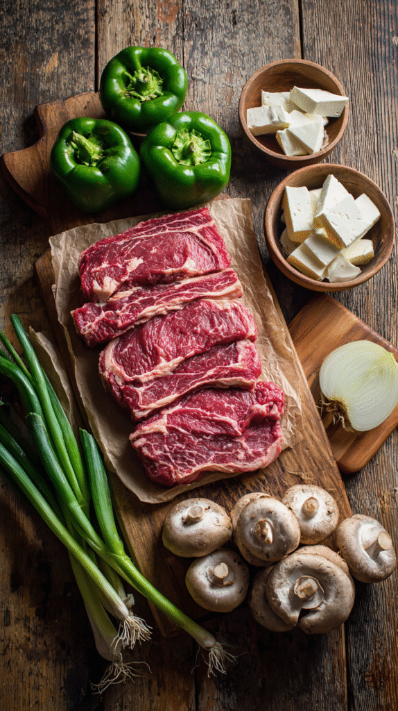 Ingredients for Low Carb Philly Cheesesteak Casserole