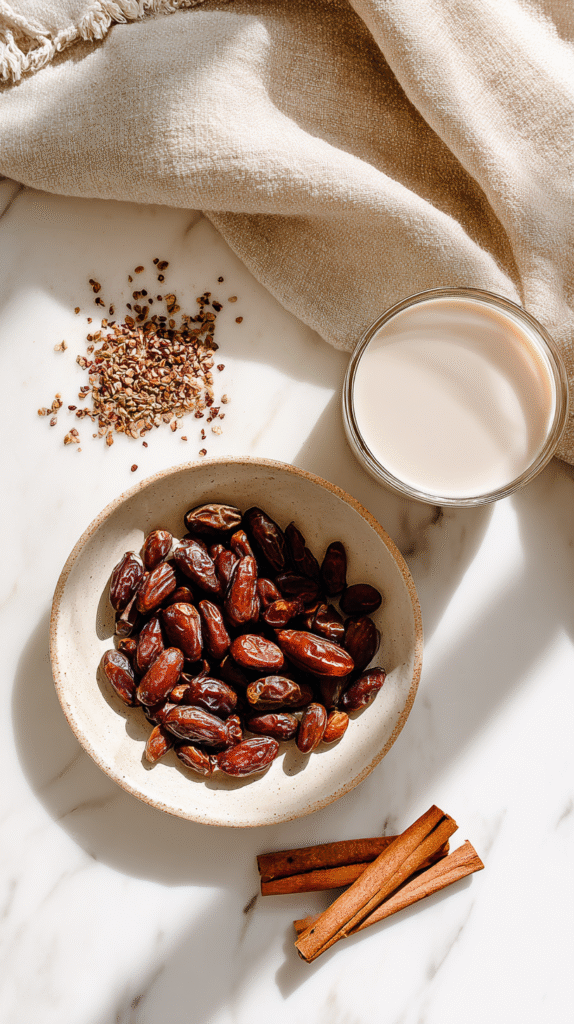 Date Seed Coffee ingredients flat lay