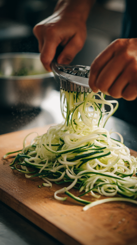 Making zucchini noodles with spiralizer