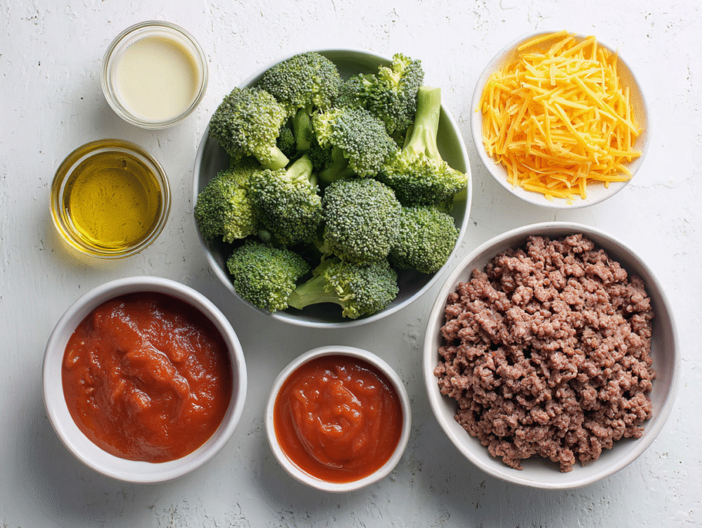 ingredients for keto beef and broccoli casserole