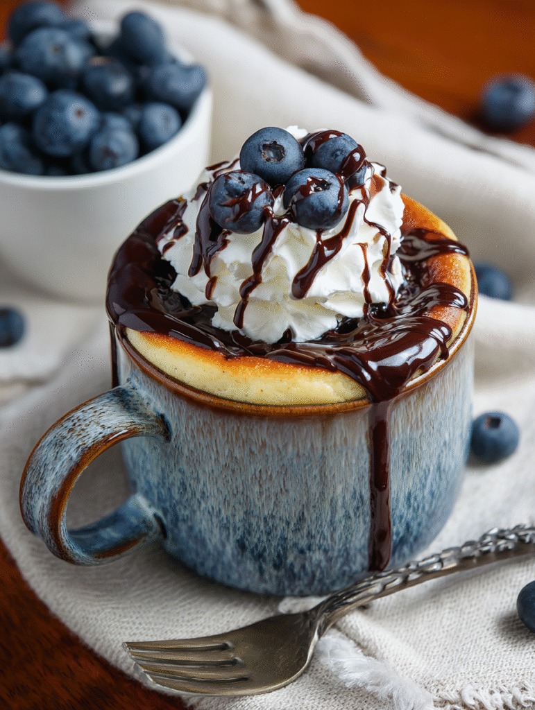 Keto cheesecake in a mug topped