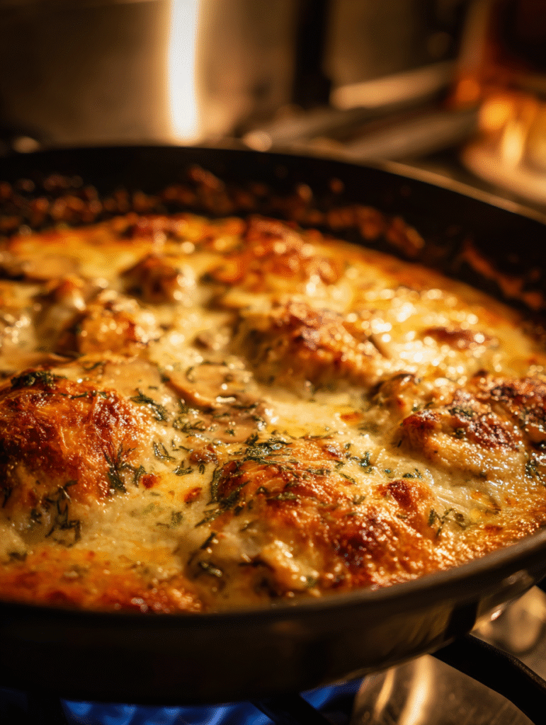 keto-garlic-mushroom-chicken-casserole-baking