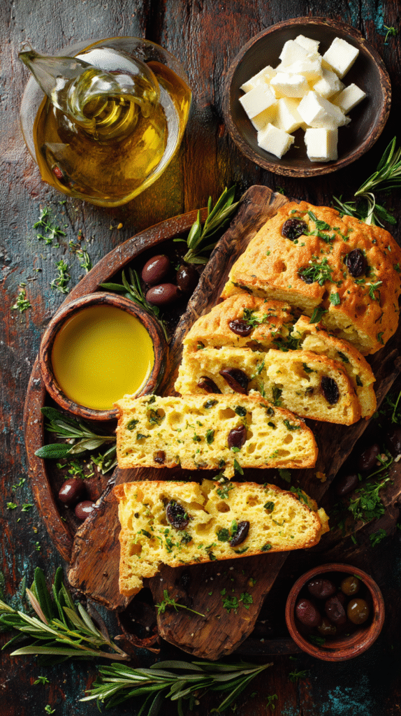 keto olive bread slices on serving platter