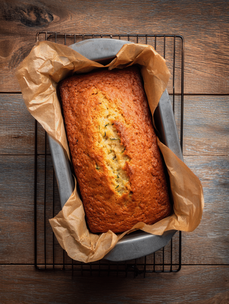 baked keto zucchini bread cooling