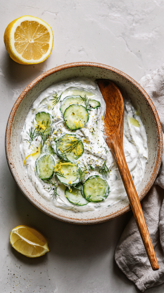Mixing ingredients for keto tzatziki sauce