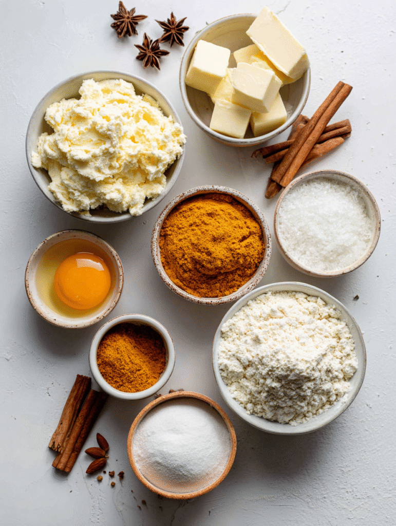 Keto pumpkin cheesecake ingredients on table.