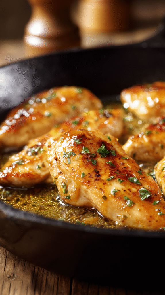 Jalapeno Peach Chicken cooking in skillet