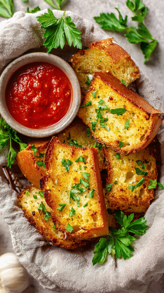 keto garlic bread slices served in basket