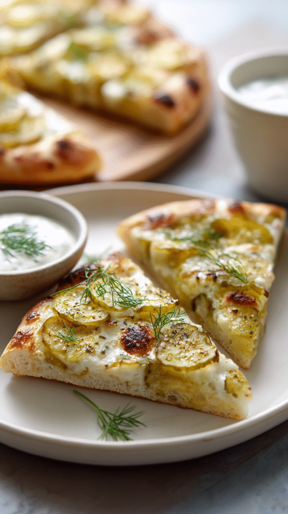Dill pickle pizza recipe card layout