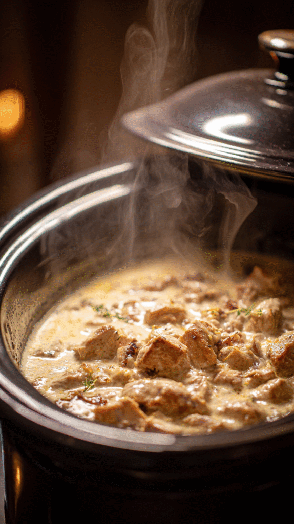 Raw keto stew ingredients in slow cooker