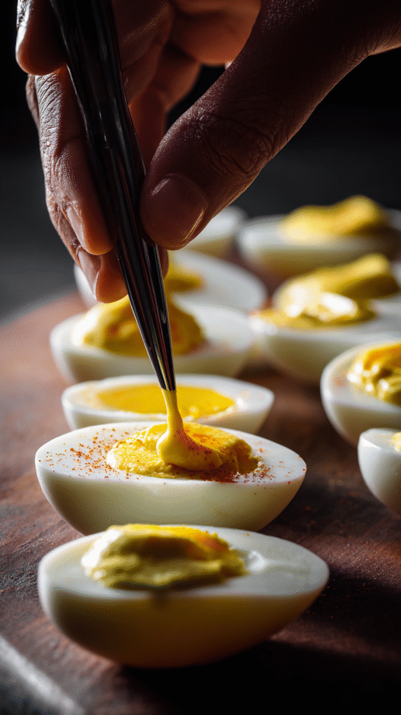 Creepy deviled eggs Halloween step by step