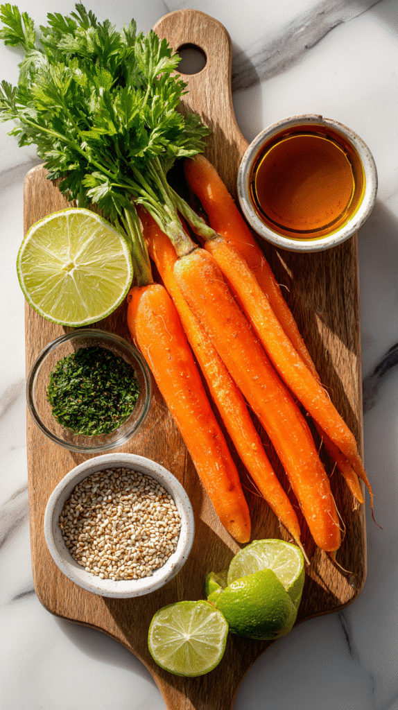 Raw carrot salad ingredients on board