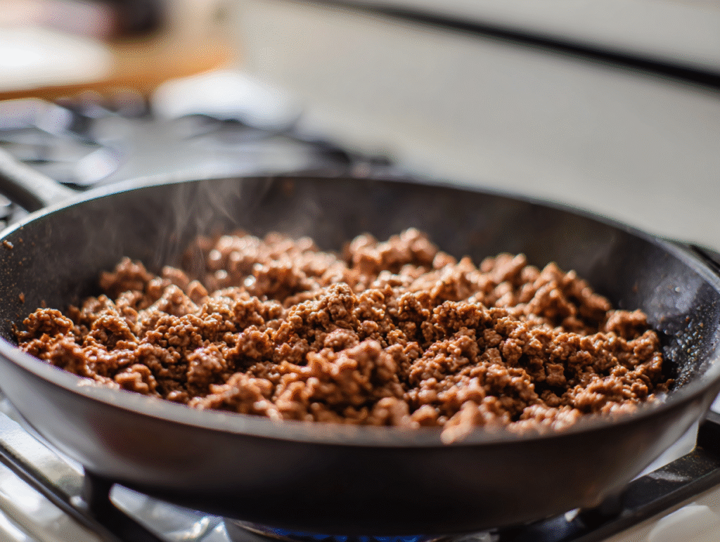 Browning ground beef with onions and garlic