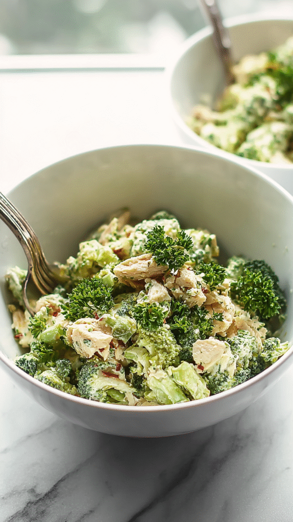 Serving Garlicky Feta Broccoli Chicken Salad