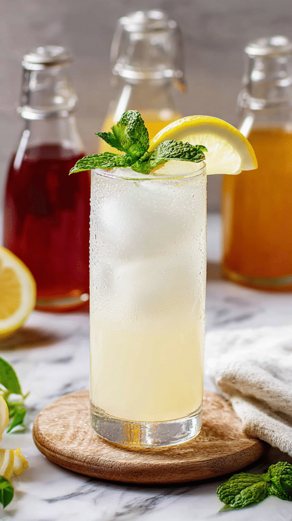 serving probiotic soda with lemon and mint