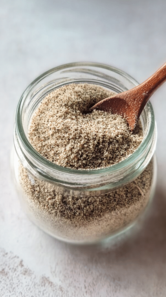 Ground bariatric seed mix stored in jar