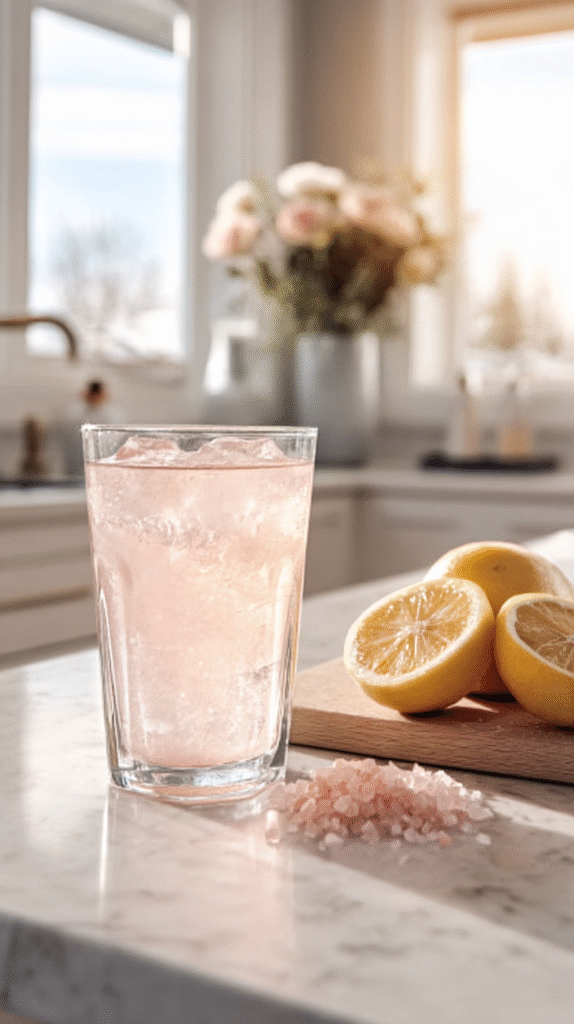 serving pink Himalayan salt trick drink iced version