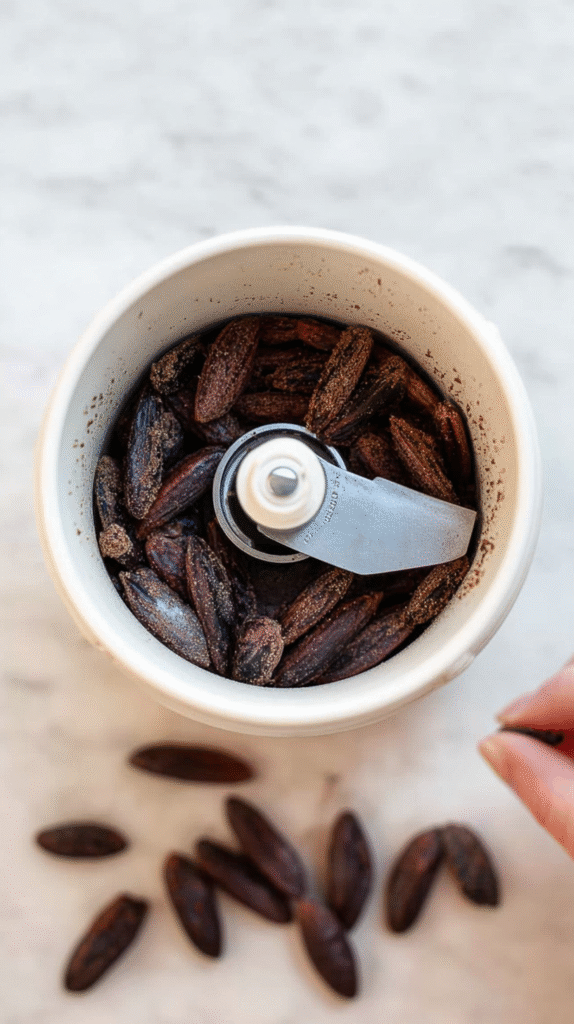 Grinding roasted date seeds