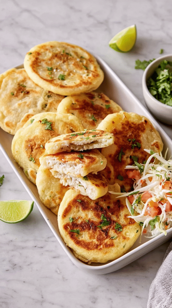 Pupusas recipe serving with curtido and salsa