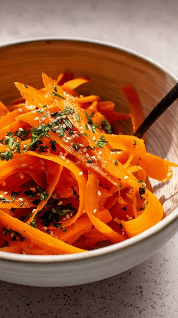 Served raw carrot salad with garnish