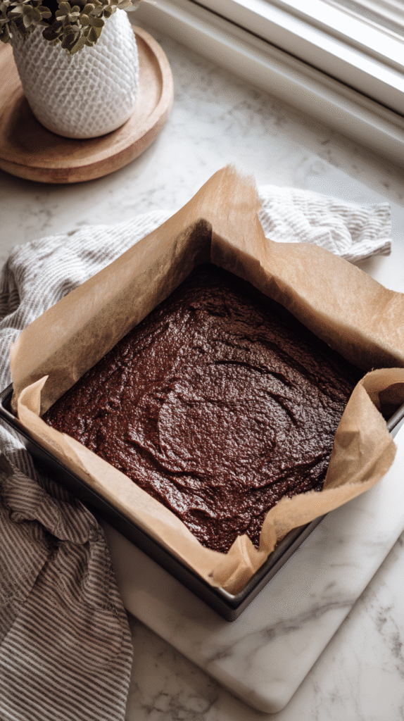 keto avocado brownies batter in pan
