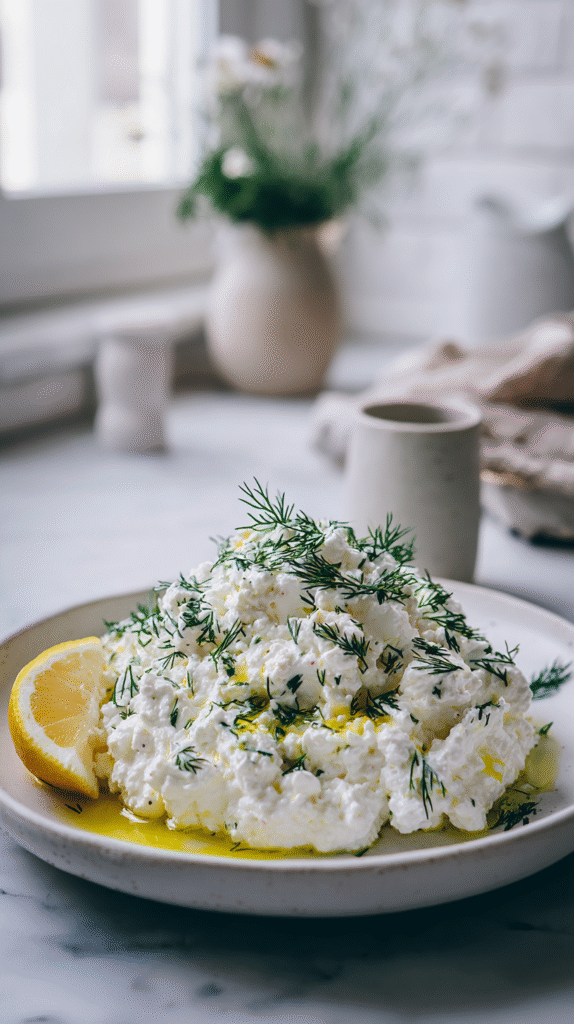 Cottage cheese being mixed with fresh vegetables