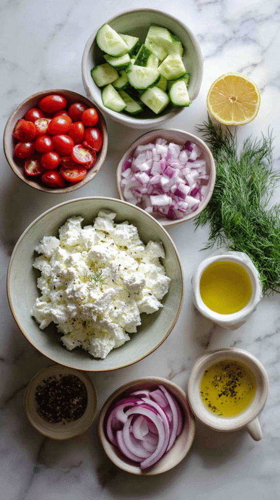 Ingredients for cottage cheese salad