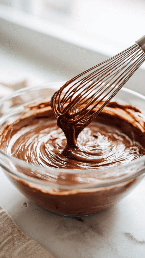 Mixing keto brownie batter for cheesecake swirl brownies