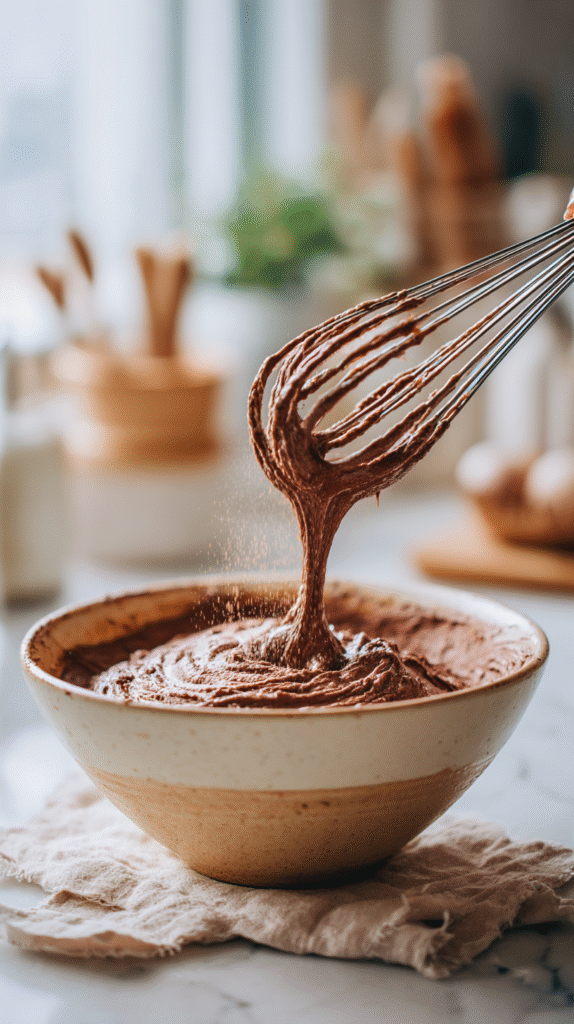 whisking cocoa powder and sweetener into peanut butter mixture