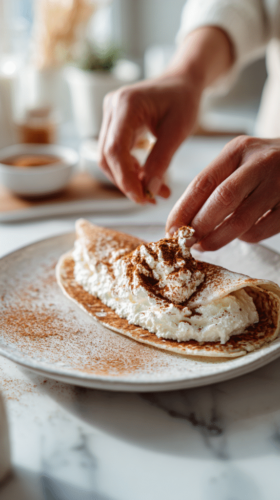 Rolling keto cinnamon cream tortilla