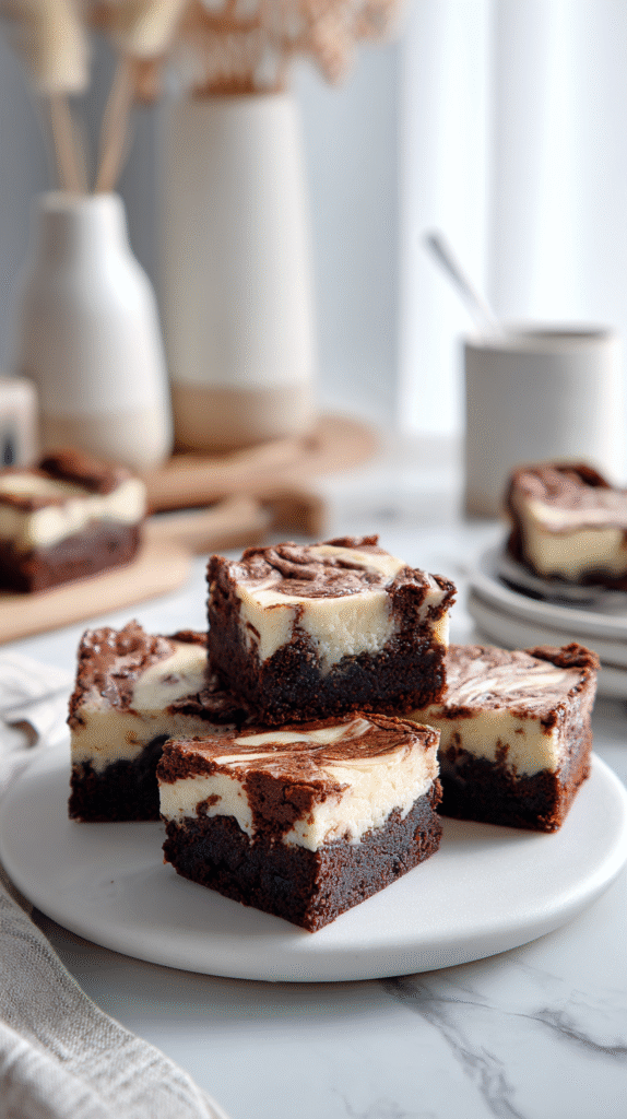 Sliced keto cheesecake brownies served on a plate