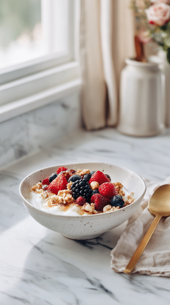 greek yogurt breakfast bowl served