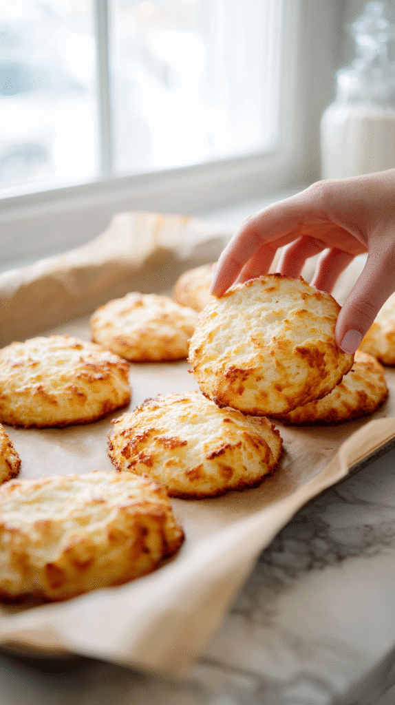 baked cottage cheese cloud bread golden rounds on tray