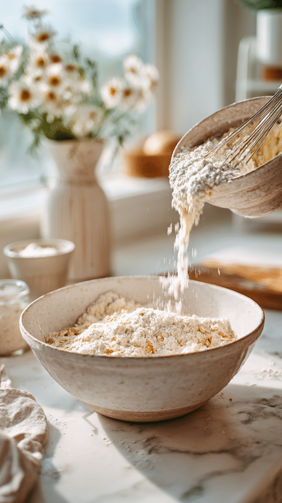 blending pancake batter with cottage cheese and oats