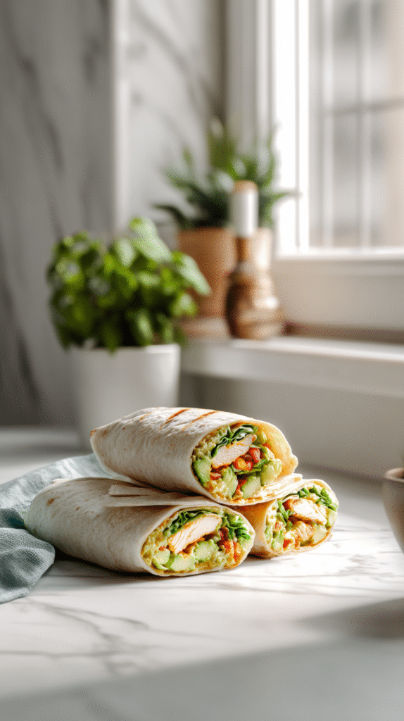 chicken avocado burritos served with toppings