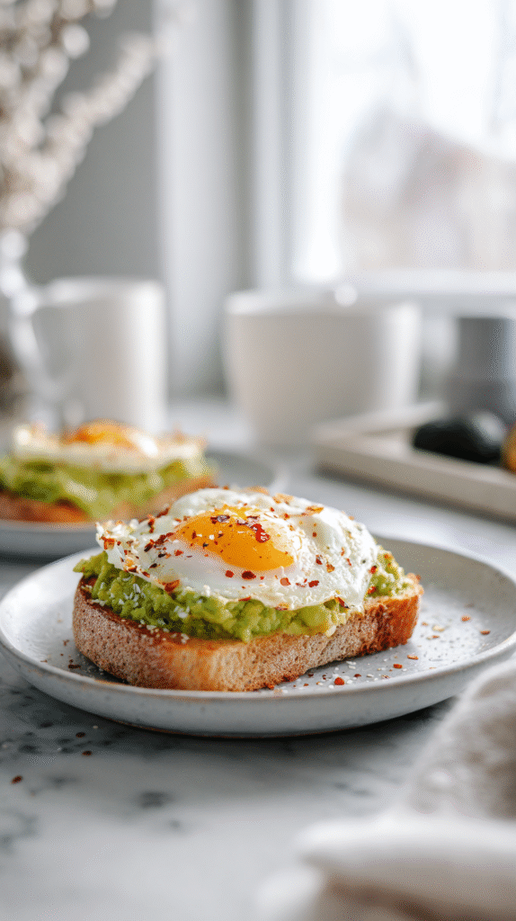 keto avocado egg served on marble countertop with seasoning