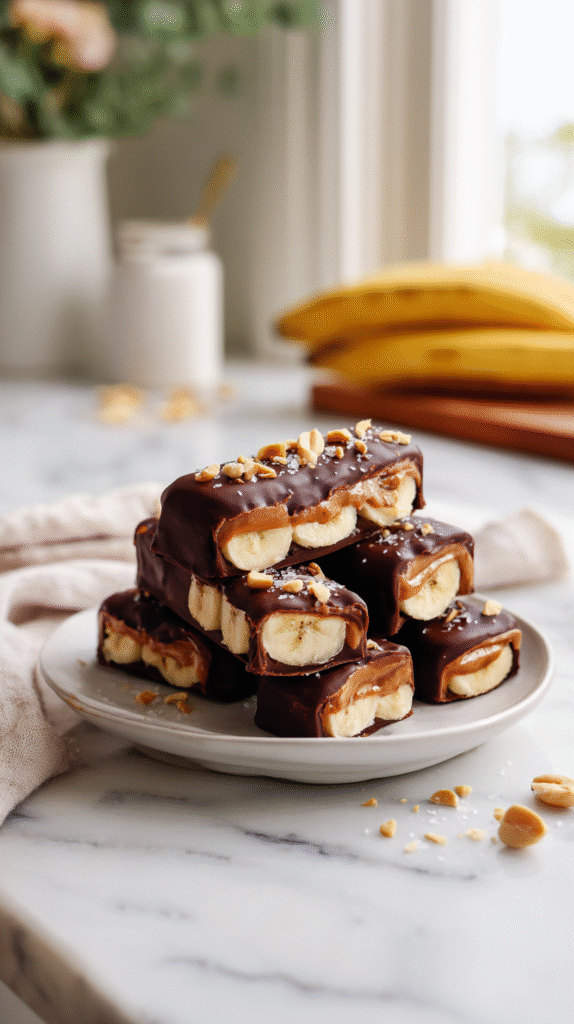 serving plate of low calories frozen banana Snickers