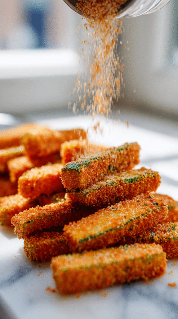 zucchini fries coated in panko parmesan breadcrumb mix