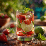 : Sugar-Free Strawberry Limeade served with mint and lime